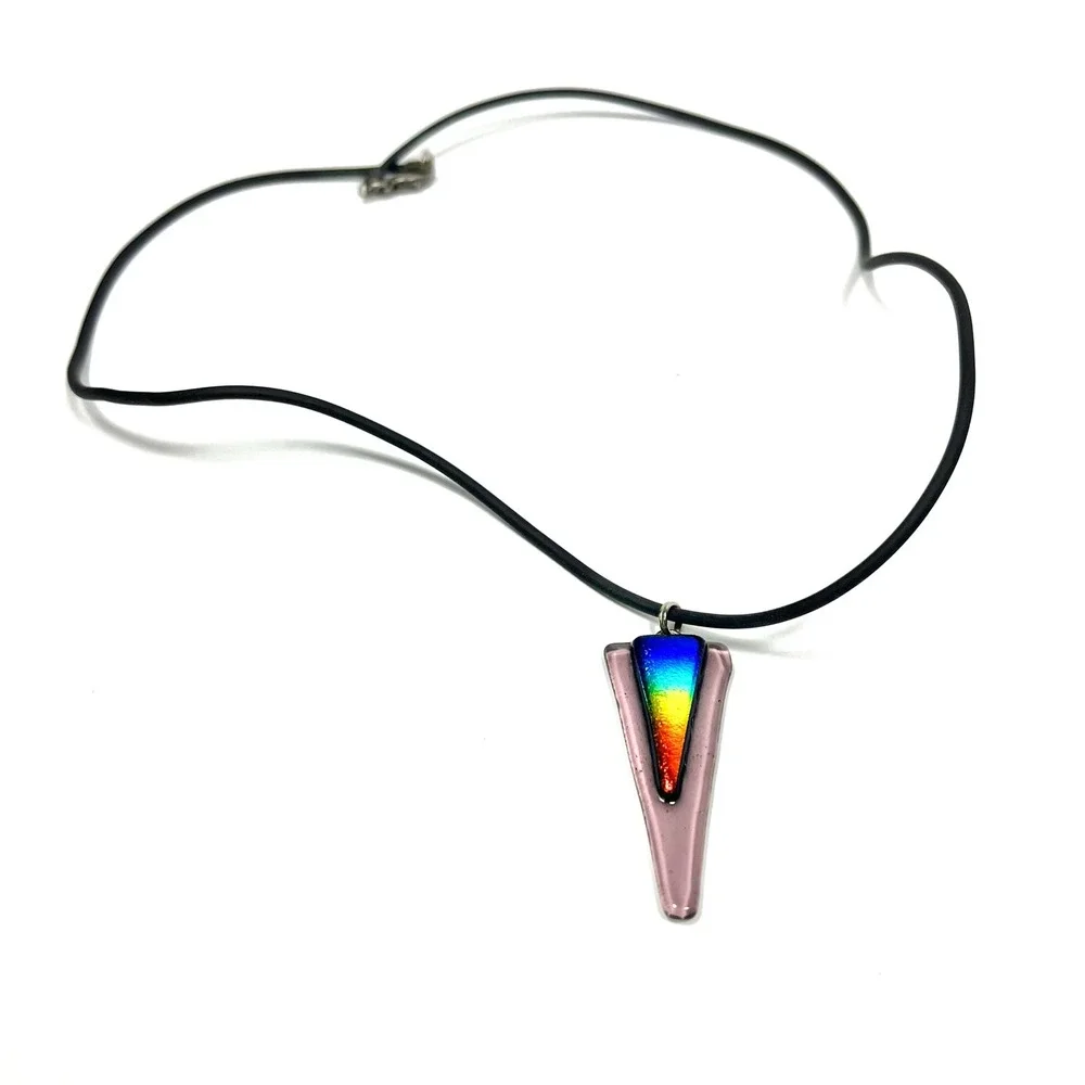 LGBTQ Pride Pink Glass Pendant Necklace Rainbow Dichroic‎ Cord Choker